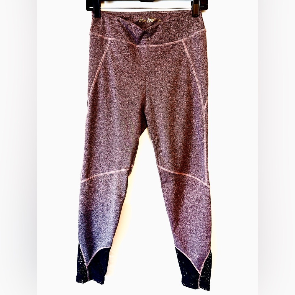 SAM EDELMAN Active Workout Leggings Heathered Pink Black Crochet Detail …